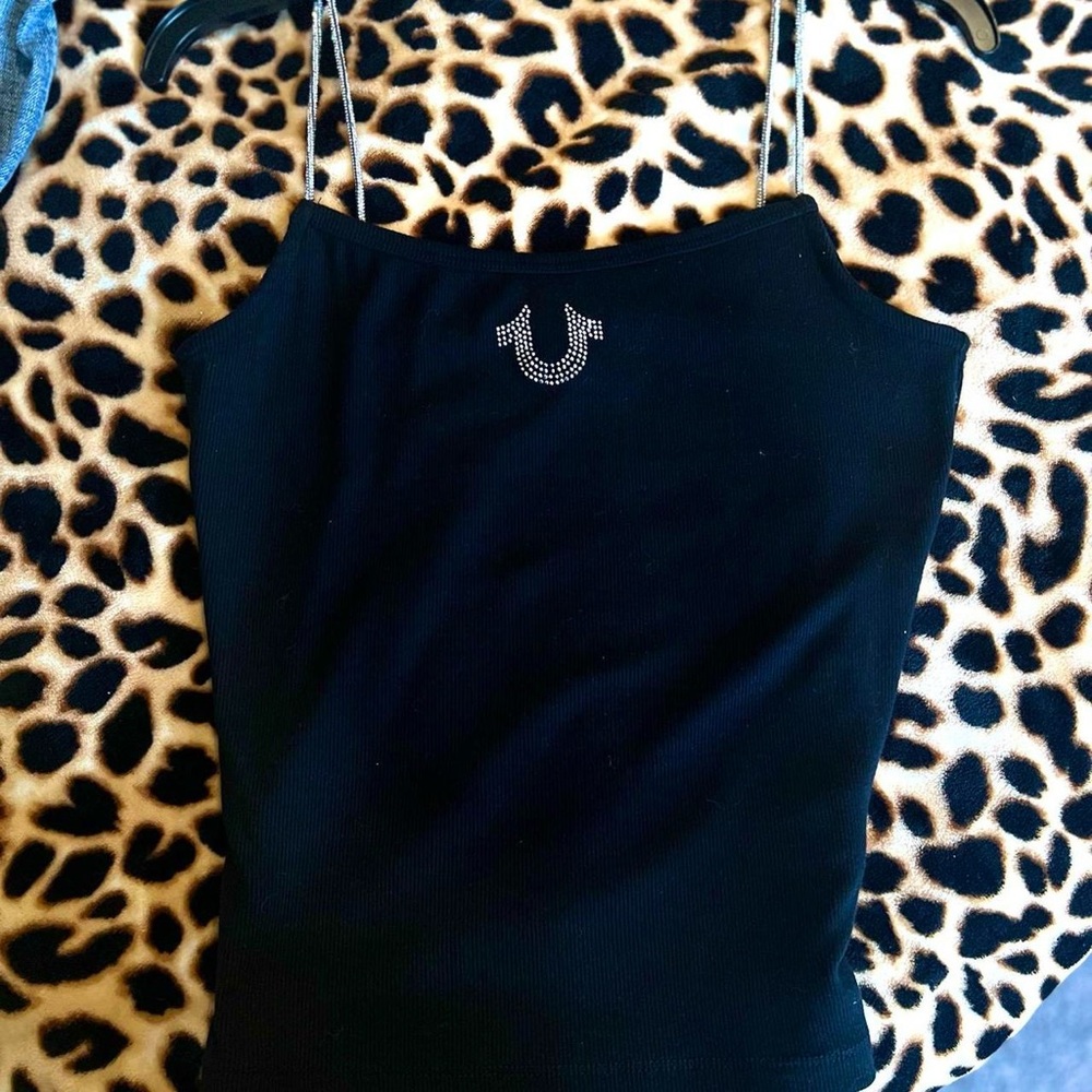 Black and rhinestone true religion tank top